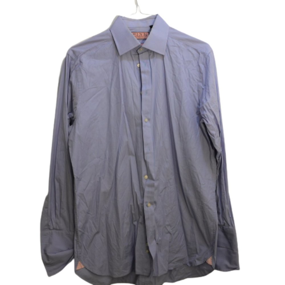 Thomas Pink Classic Men's Striped Long Sleeve Dress Shirt Blue Pink Size 16